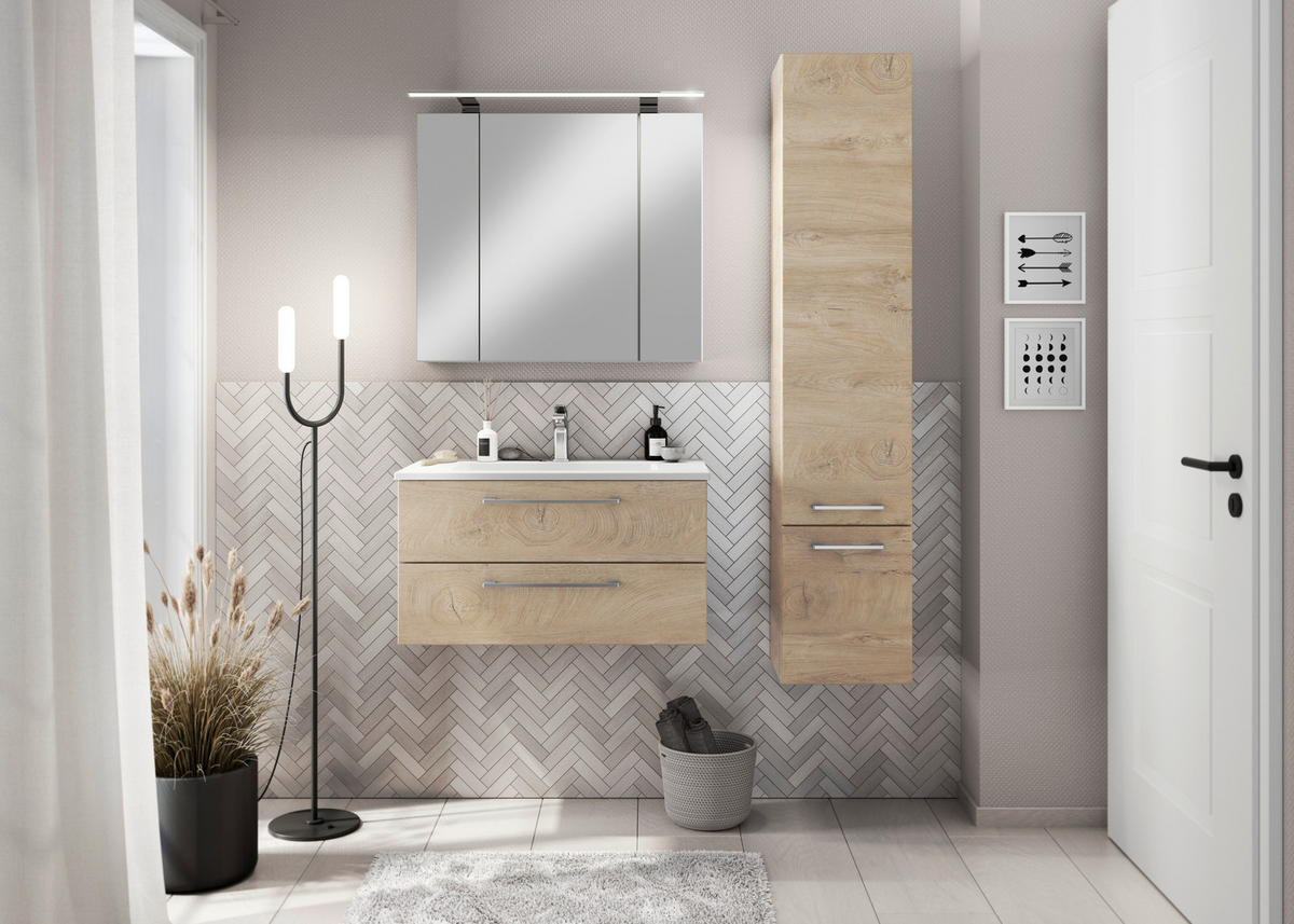 BADEZIMMER 4-teilig  in 82,2 cm  - Chromfarben/Hellbraun, Basics, Glas/Keramik (82,2cm)