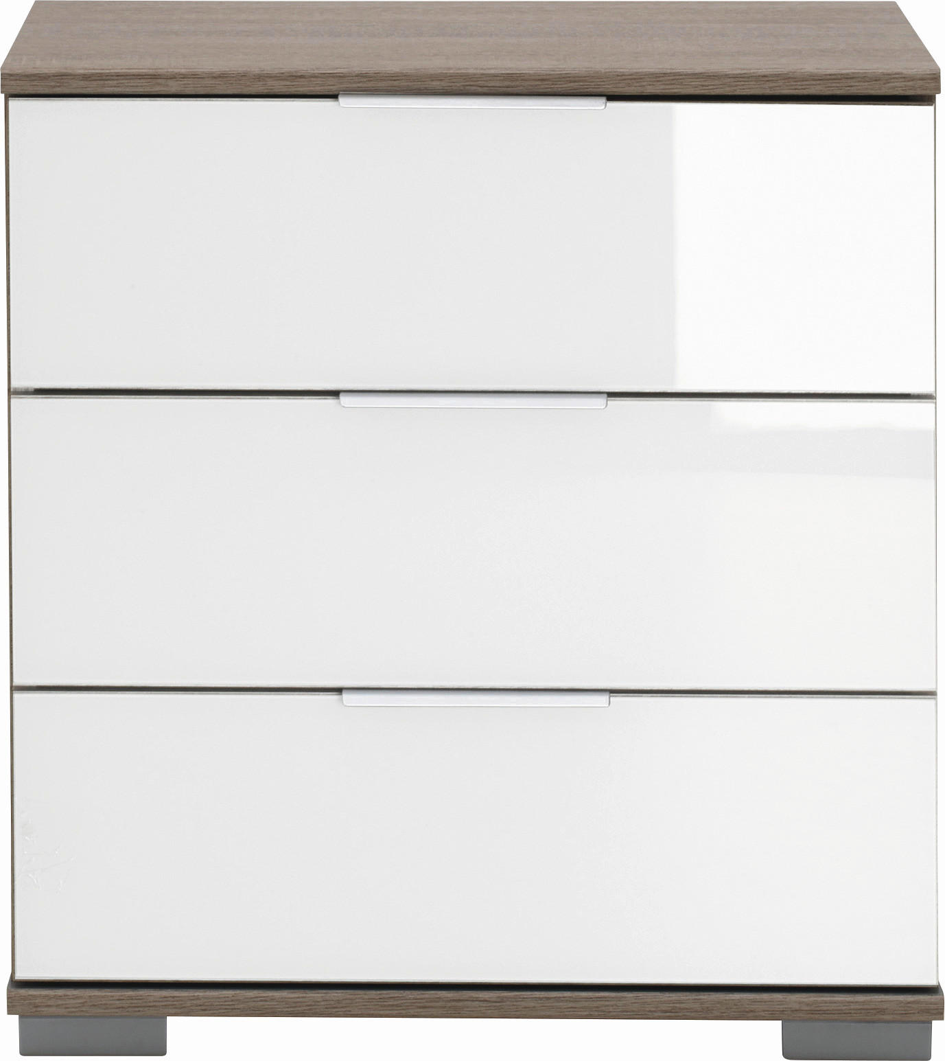 NACHTKÄSTCHEN in Weiß, Eichefarben - Eichefarben/Alufarben, Design, Glas/Holzwerkstoff (52/58/38cm) - Carryhome