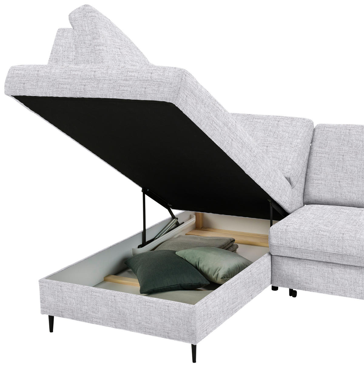 ECKSOFA in Chenille Hellgrau  - Hellgrau/Schwarz, Modern, Holz/Textil (184/241cm) - Carryhome