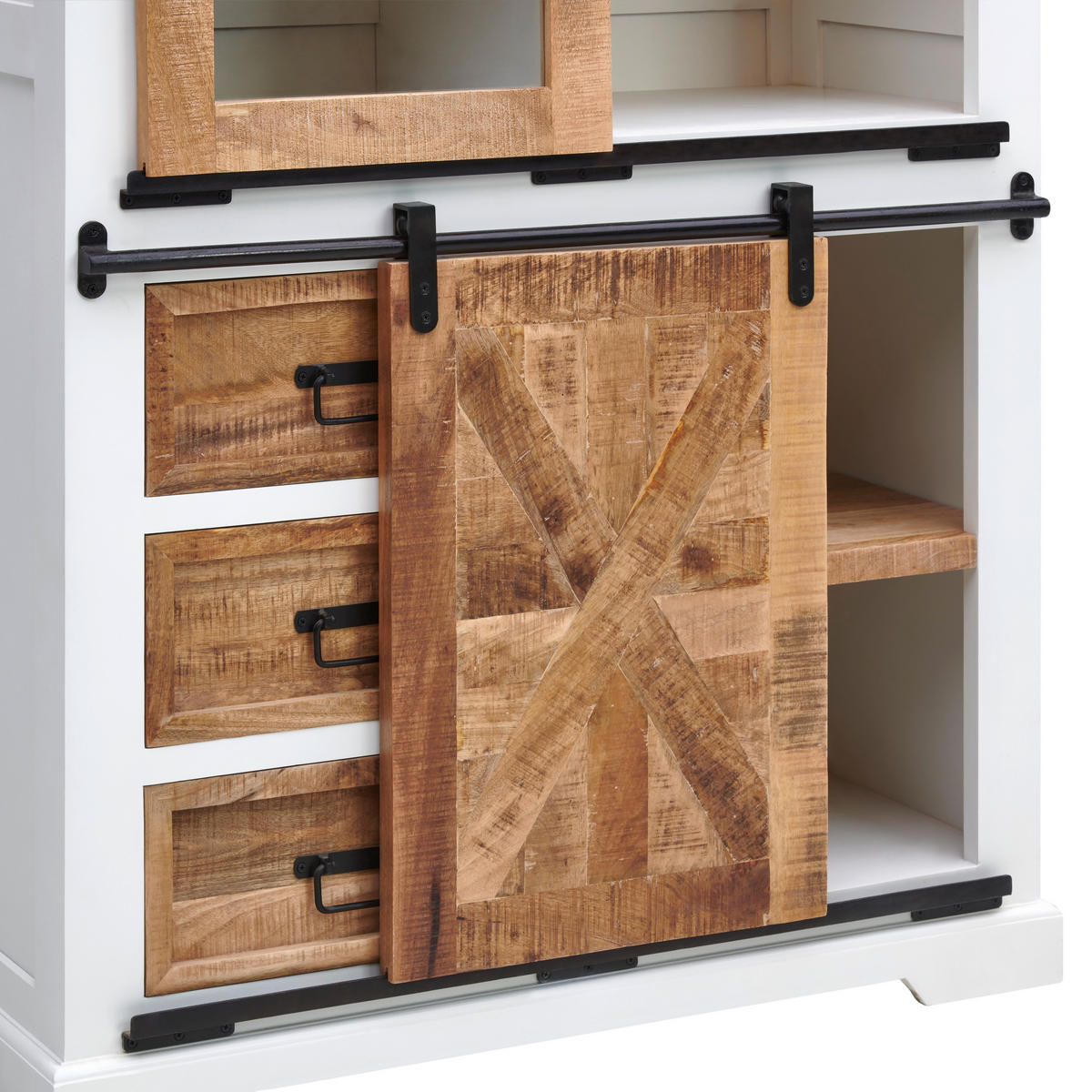 VITRINE  in massiv Mangoholz Weiß, Schwarz, Naturfarben - Schwarz/Naturfarben, LIFESTYLE, Holz/Holzwerkstoff (100/180/45cm) - MID.YOU