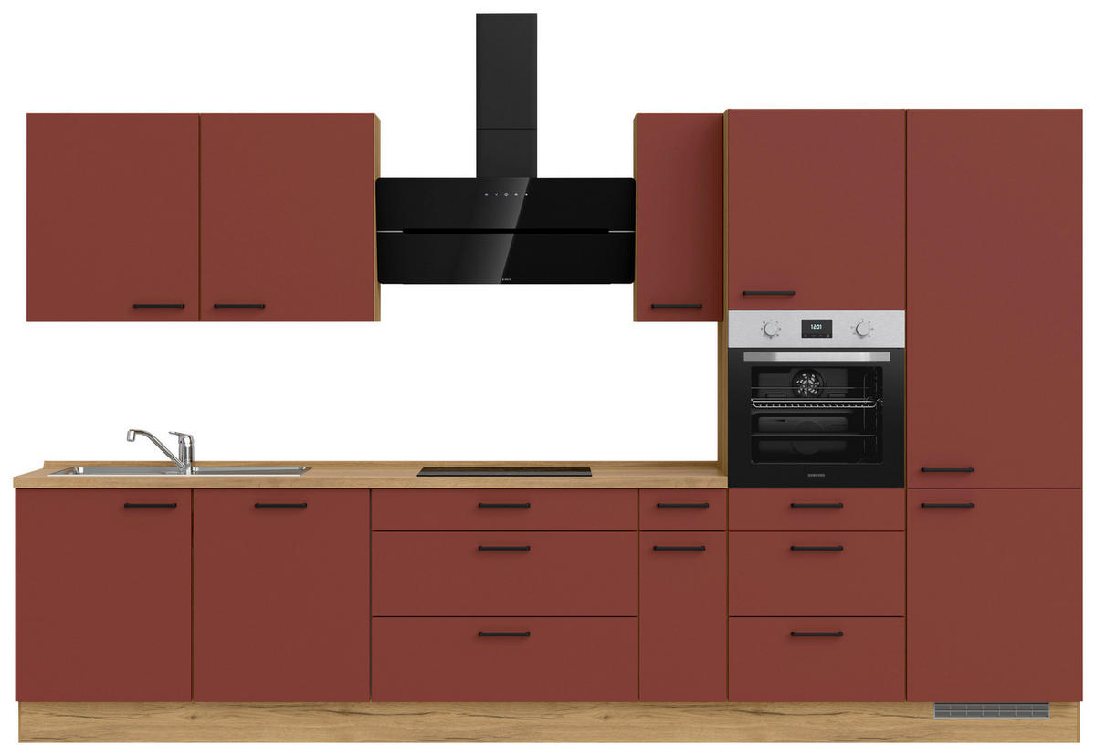 KÜCHENLEERBLOCK 360 cm   in Rot, Eichefarben  - Eichefarben/Rot, MODERN, Holzwerkstoff/Metall (360cm) - Nobilia