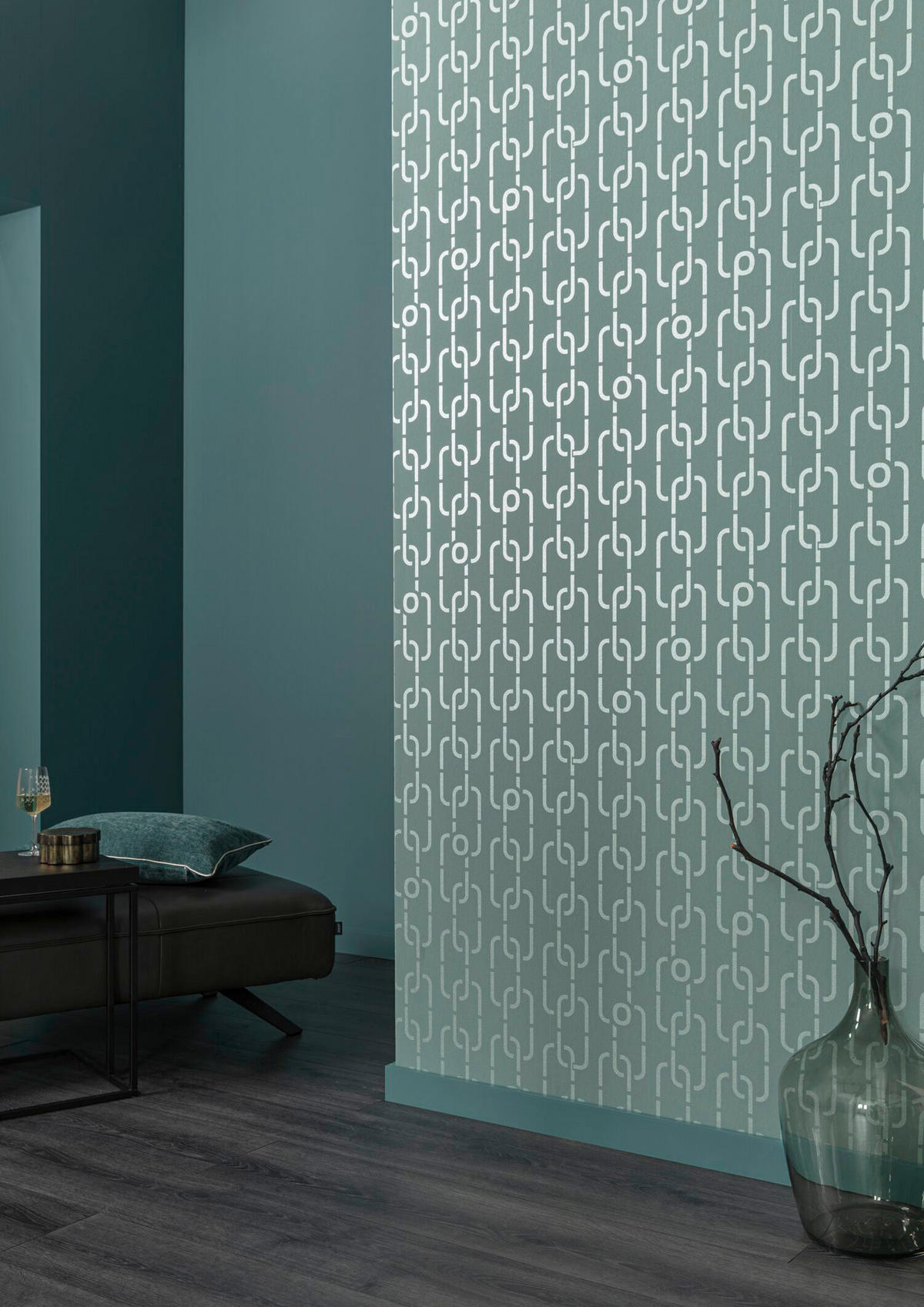 VLIESTAPETE 10.05 m J! CHAINS  - Türkis, Design, Textil (53/1005cm) - Joop!