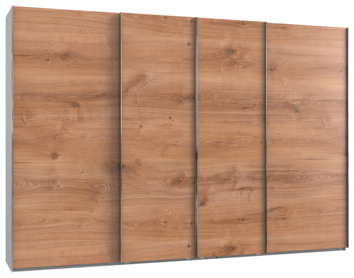 SCHWEBETÜRENSCHRANK in Weiss, Eichefarben  - Chromfarben/Weiss, Modern, Holzwerkstoff (350/236/65cm) - MID.YOU