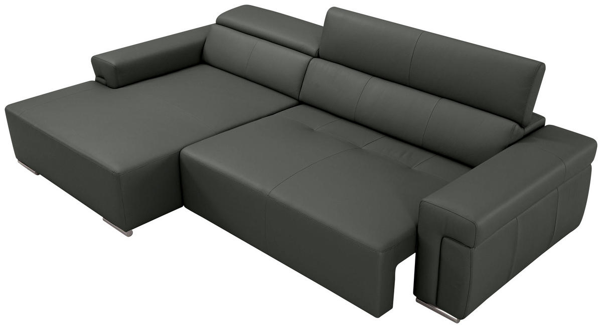 Ecksofa inkl. Funktion DUA Anthrazit Echtleder  - Chromfarben/Anthrazit, Design, Leder/Metall (170/293cm) - Novel