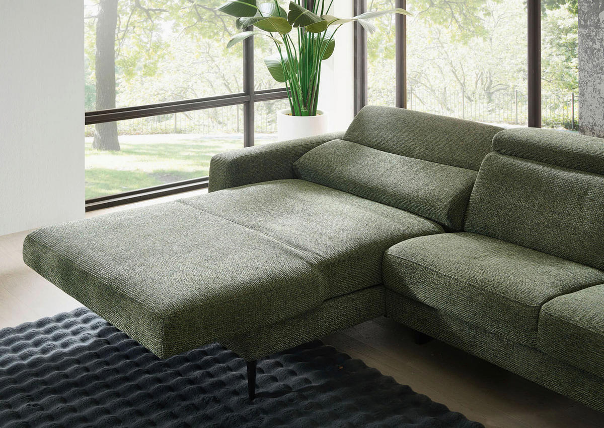 ECKSOFA Grün Chenille  - Schwarz/Grün, KONVENTIONELL, Textil/Metall (177/300cm) - Valdera