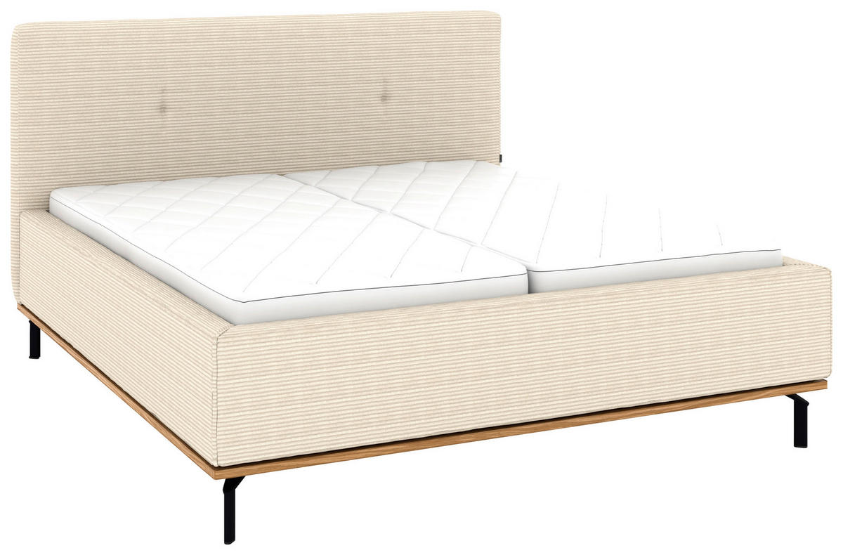 POLSTERBETT 160/200 cm,  in Creme, Matratze, Lattenrost, Bettkasten, H2 + H2 = mittel  - Creme/Graphitfarben, Design, Holz/Textil (160/200cm) - Musterring