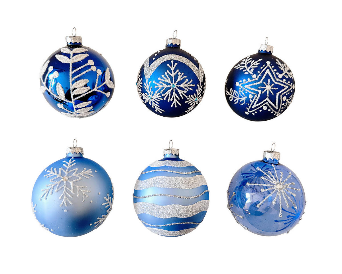 VIANOČNÁ GUĽA   - modrá/biela, Lifestyle, kov/plast (8cm) - X-Mas