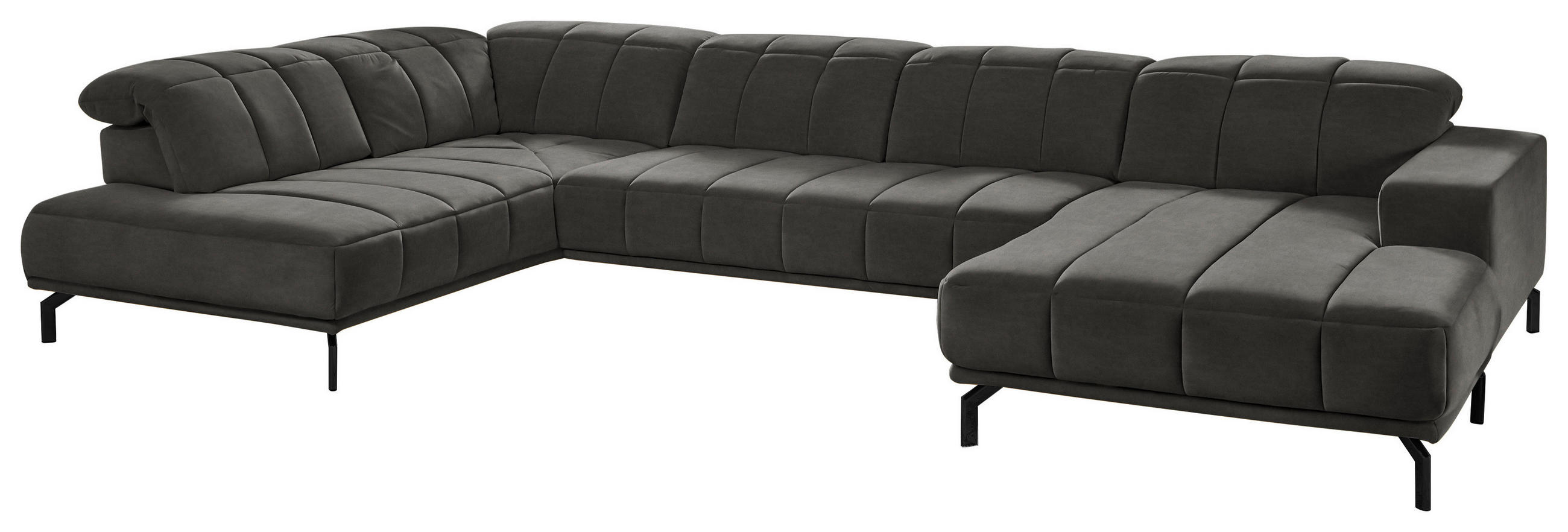 WOHNLANDSCHAFT in Velours Grau  - Schwarz/Grau, Design, Textil/Metall (219/383/195cm) - Beldomo Style