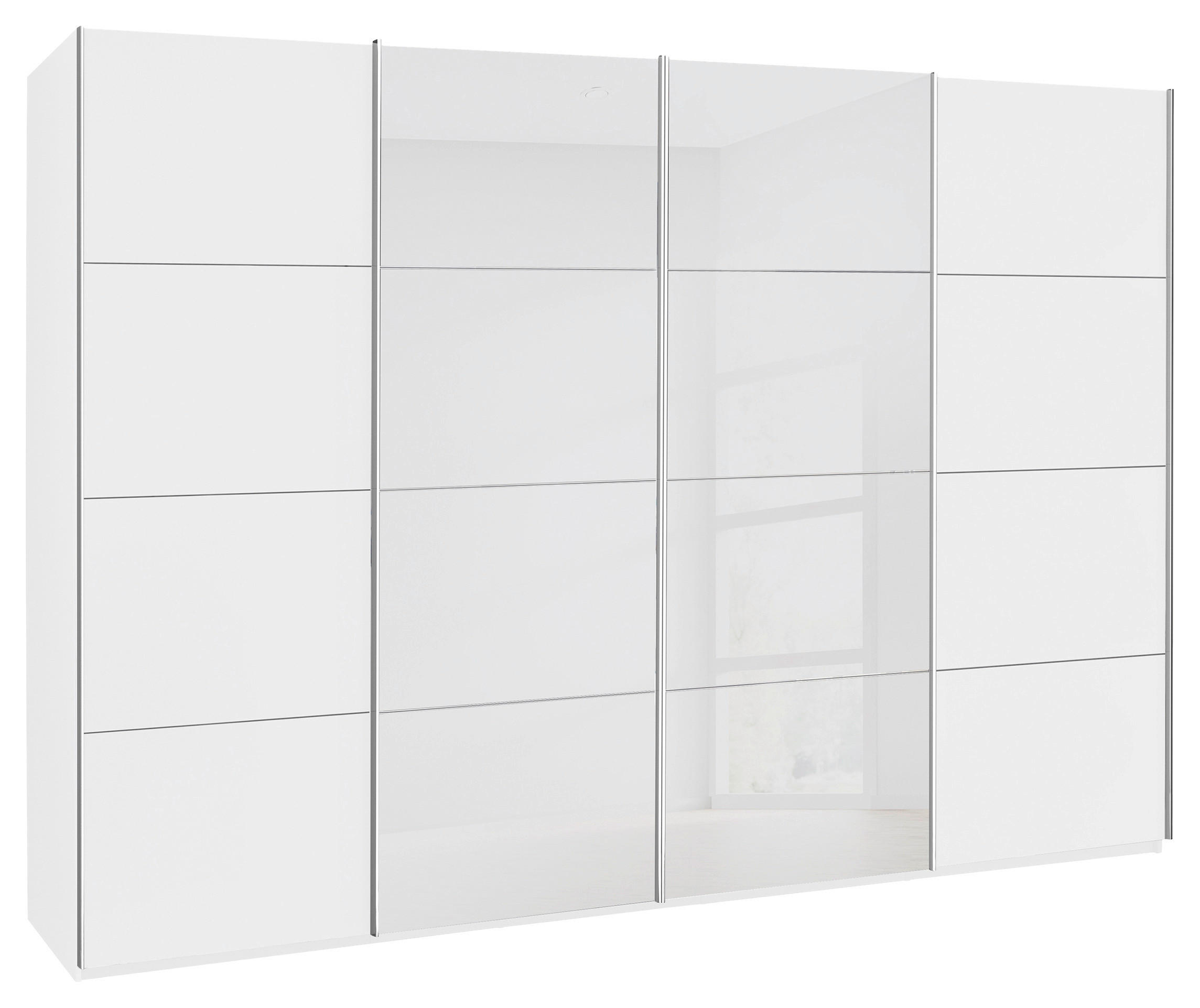 SCHWEBETÜRENSCHRANK 316/235/68 cm 4-türig Weiß  - Chromfarben/Weiß, KONVENTIONELL, Glas/Holzwerkstoff (316/235/68cm) - Novel