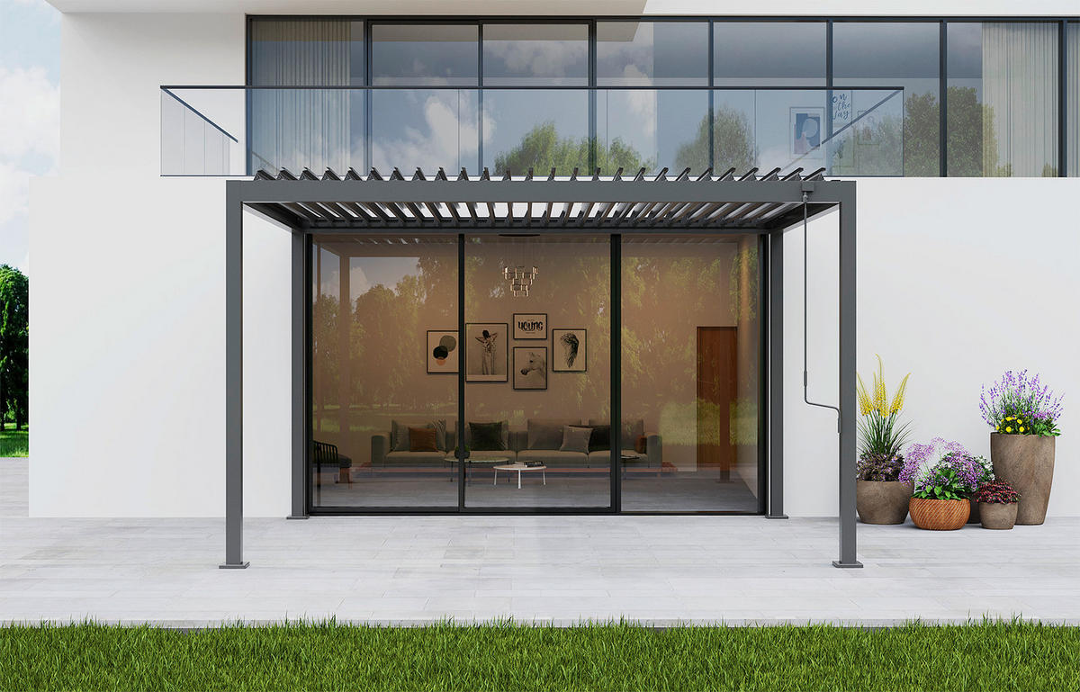 PERGOLA 371/265/296 cm Aluminium  - Anthrazit, Basics, Metall (371/265/296cm) - Gardenson