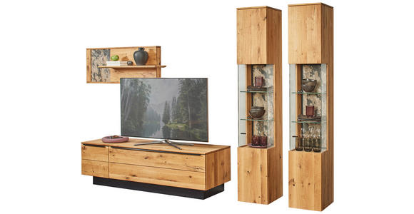WOHNWAND  in Eichefarben  298/205,7/53,7 cm  - Eichefarben/Schwarz, Natur, Glas/Holz (298/205,7/53,7cm) - Valnatura