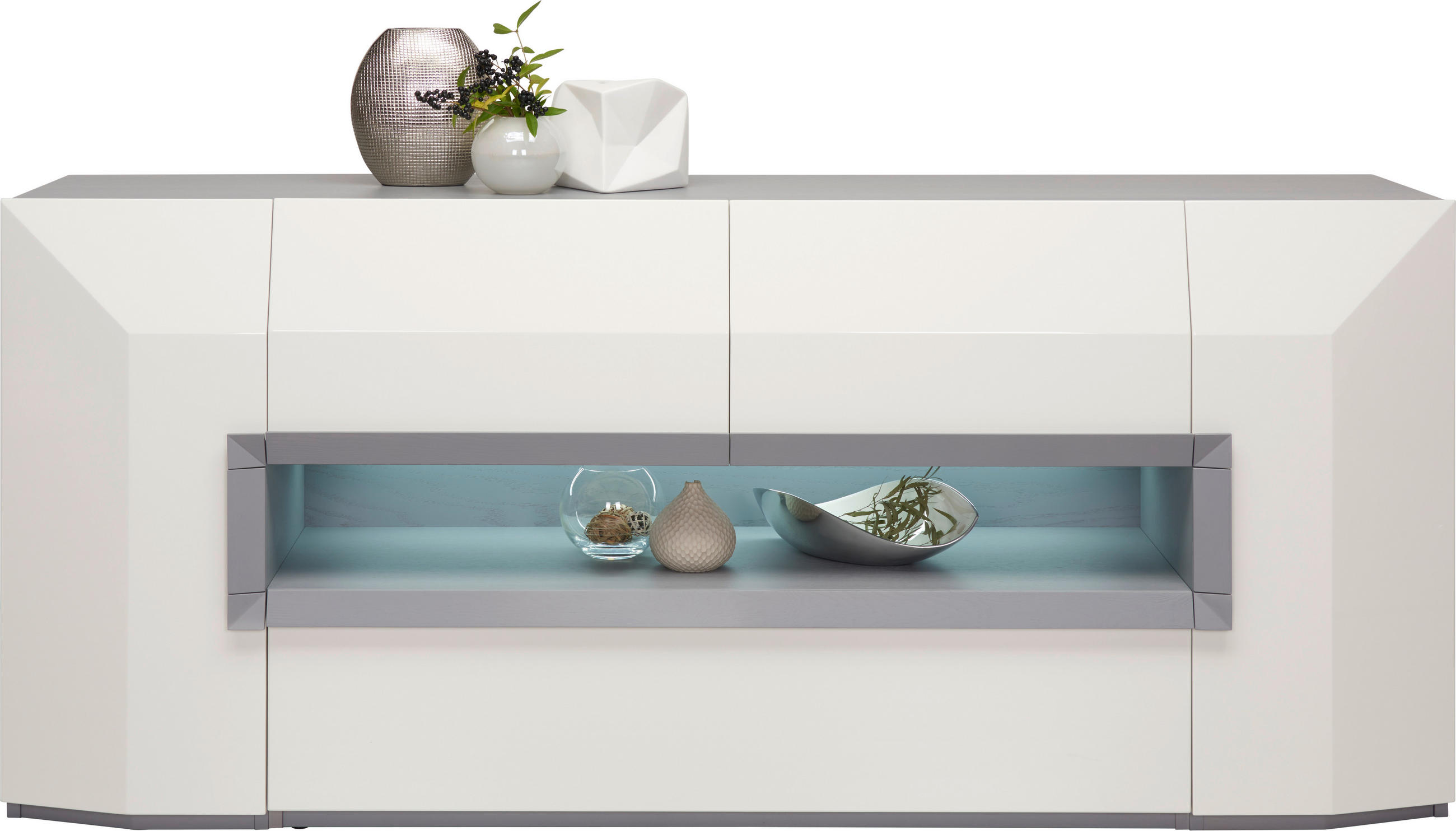 SIDEBOARD Porto Weiss, Hellgrau  200/90/52 cm  - Weiss/Hellgrau, Design, Holz/Holzwerkstoff (200/90/52cm) - Ambiente