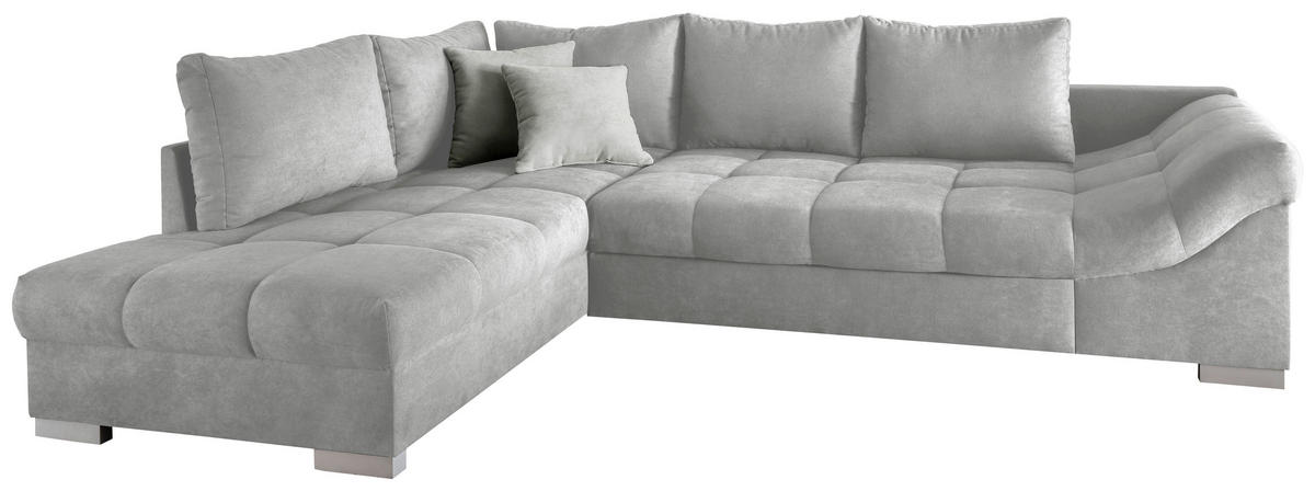 ECKSCHLAFSOFA in Mikrofaser Silberfarben  - Silberfarben, Design, Holz/Textil (202/298cm) - MID.YOU