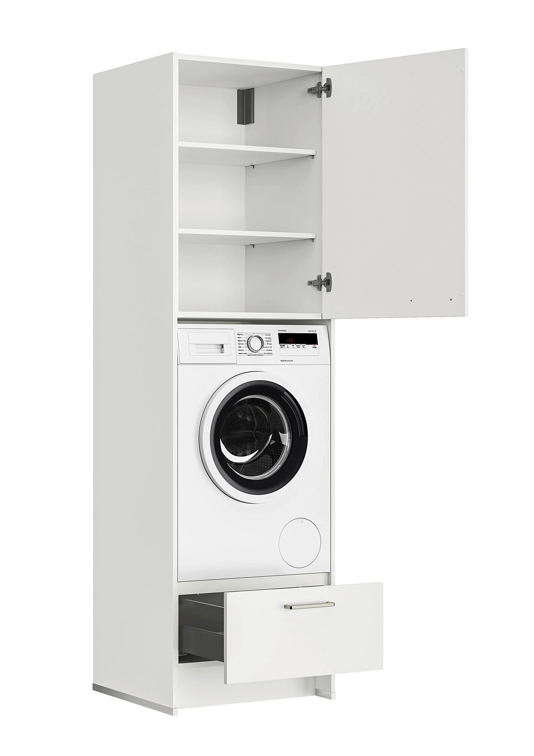 WASCHMASCHINENSCHRANK 63,2/216,6/58,3 cm  in Weiß  - Edelstahlfarben/Weiß, MODERN, Holzwerkstoff/Metall (63,2/216,6/58,3cm) - Nobilia