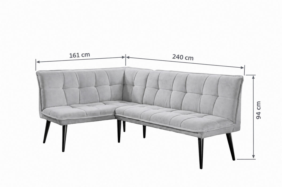 KLUPA KUTNA  srebrne boje  drvo, tekstil, drvni materijal      - srebrne boje/crna, Moderno, drvni materijal/drvo (240/161cm) - Livetastic