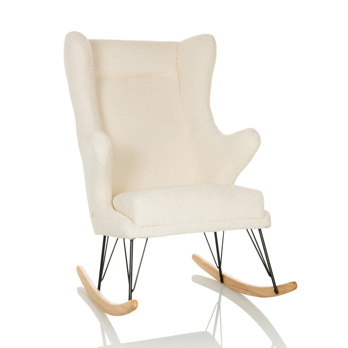 LOUNGESESSEL Bouclé Weiß    - Hellbraun/Schwarz, MODERN, Holz/Textil (68/110/90cm) - MID.YOU