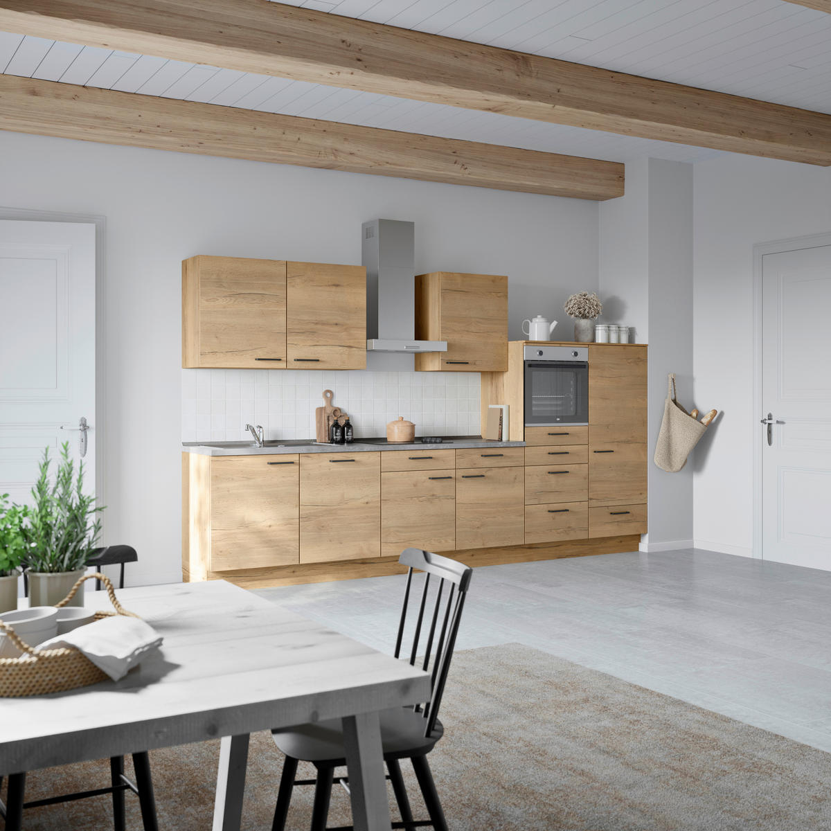 KÜCHENBLOCK 360 cm   in Eichefarben, Schieferfarben  - Schieferfarben/Eichefarben, MODERN, Holzwerkstoff/Metall (360cm) - Nobilia