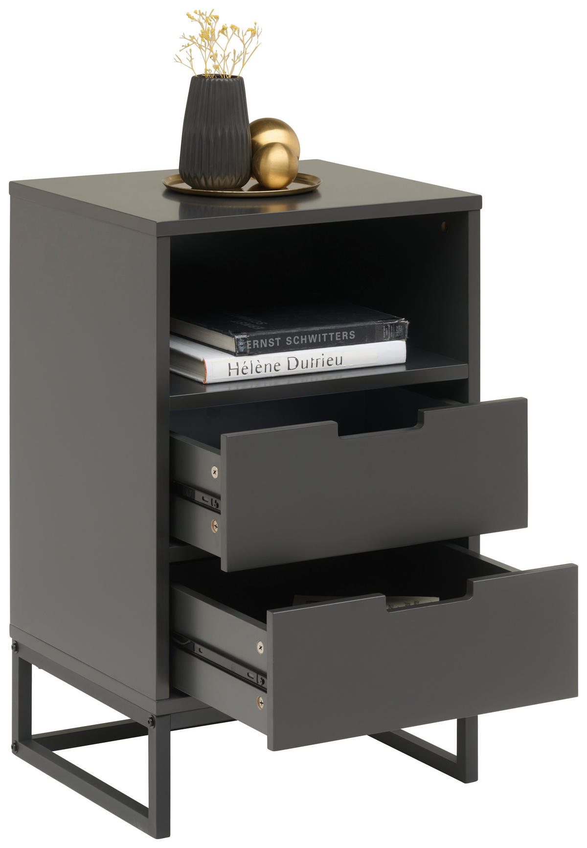 NACHTSCHRANK 47,6/74/40 cm  - Anthrazit/Schwarz, Design, Holzwerkstoff/Metall (47,6/74/40cm) - Novel