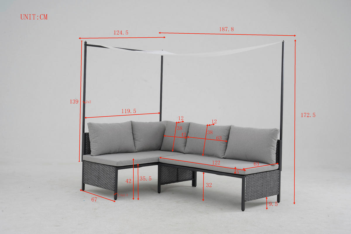 Set Lounge 2 piese  188/172 cm   - alb/antracit, Romantik / Landhaus, metal/textil (188/172cm) - Ambia Garden