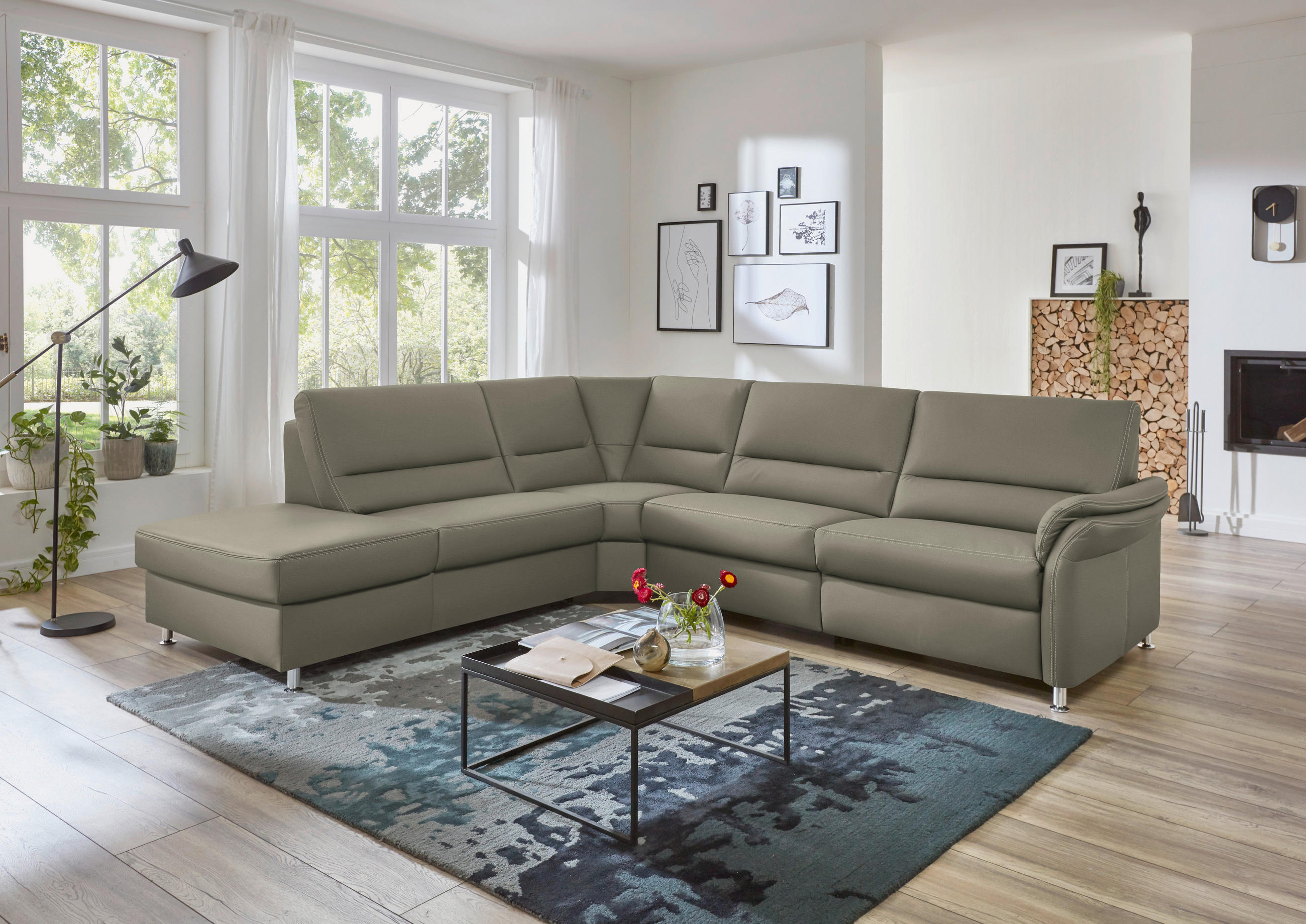 ECKSOFA in Echtleder Hellgrau  - Beige/Hellgrau, Design, Leder/Metall (249/288cm) - Beldomo Premium