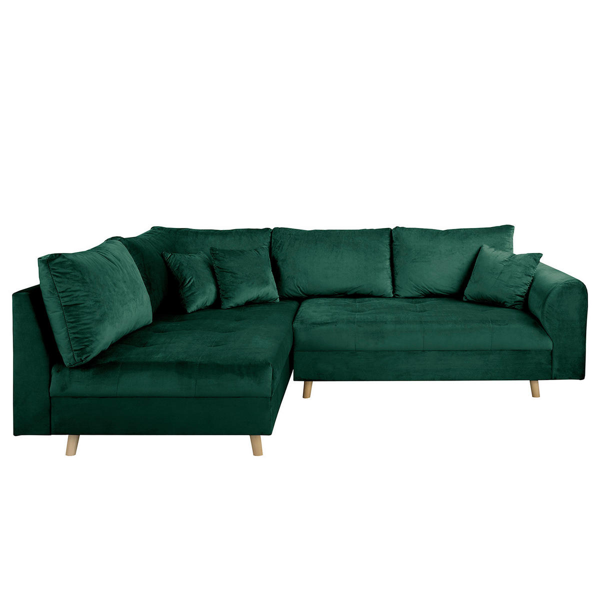 ECKSOFA Ariella in Samt Grün  161/231 cm  - Naturfarben/Grün, Design, Holz/Textil (161/231cm) - Livetastic