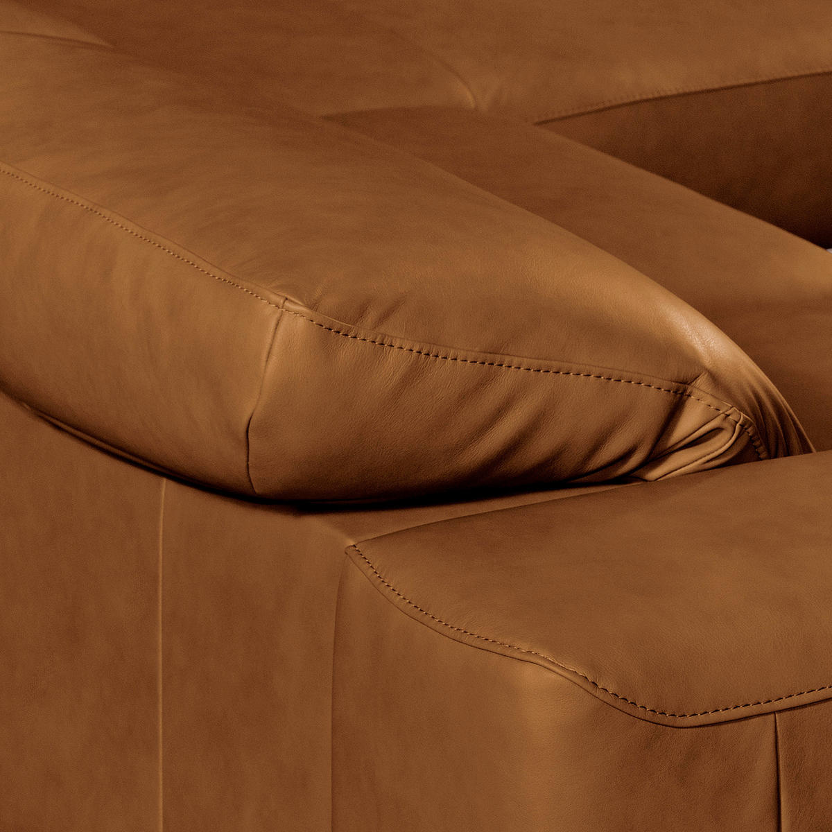 ECKSOFA Cognac Echtleder Rücken echt, Kopfteilverstellung  - Cognac/Schwarz, Design, Leder/Metall (295/187cm) - Livetastic