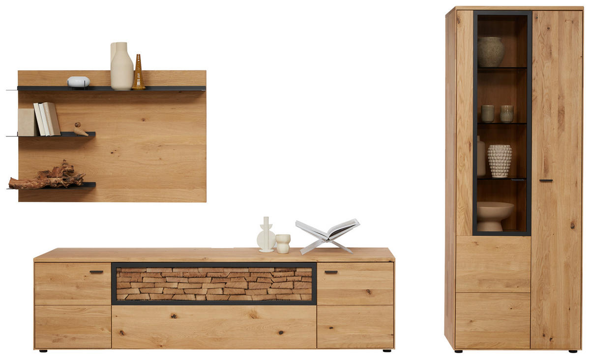 WOHNWAND  in Wildeiche 328,8/207,2/45,2 cm  - Wildeiche/Graphitfarben, Natur, Glas/Holz (328,8/207,2/45,2cm) - Valnatura