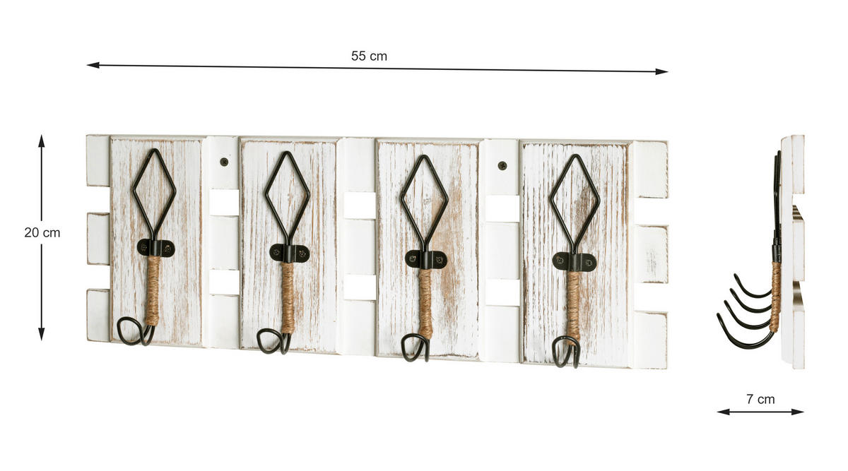 HAKENLEISTE  in Schwarz, Weiß  - Schwarz/Weiß, MODERN, Holzwerkstoff/Metall (55/20/7cm)