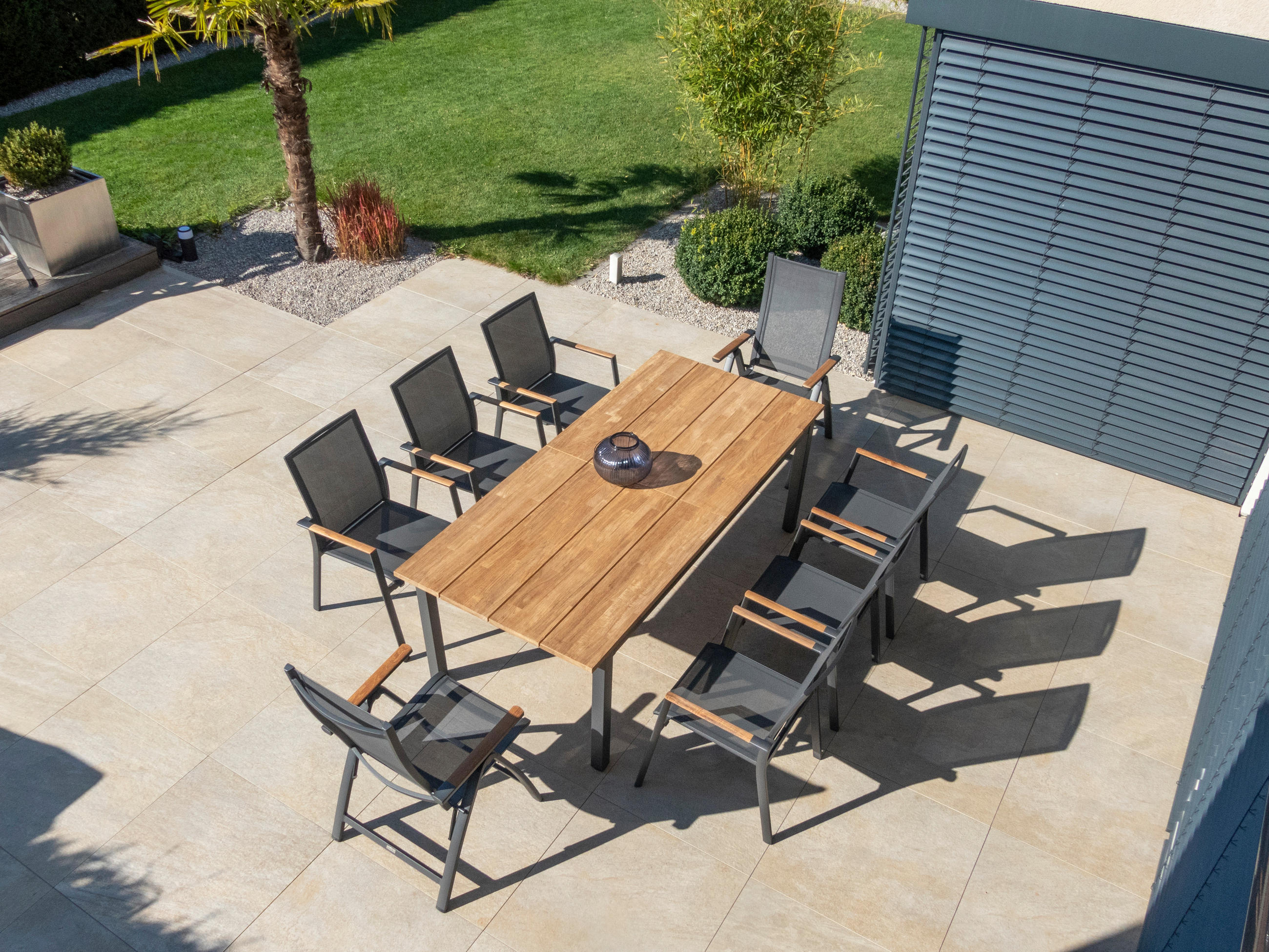 GARTENKLAPPSESSEL Aluminium Graphitfarben, Grau, Teakfarben  - Graphitfarben/Naturfarben, Design, Holz/Textil (62/109/71cm) - Zebra 