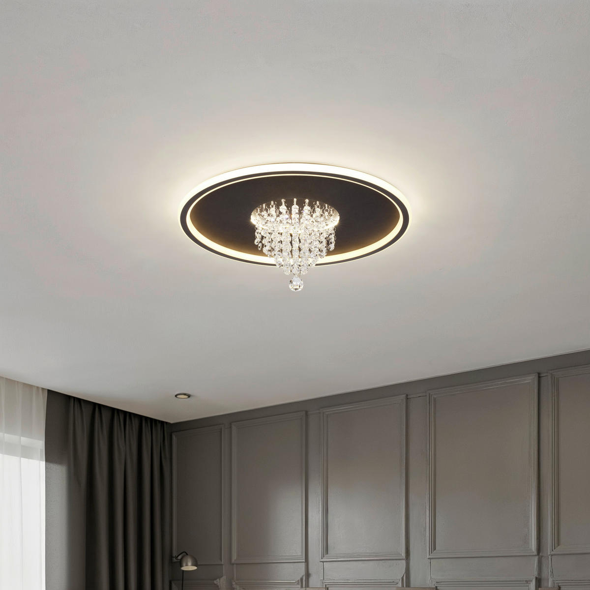 LED-DECKENLEUCHTE 50/20 cm   - Schwarz, LIFESTYLE, Glas/Kunststoff (50/20cm) - Novel