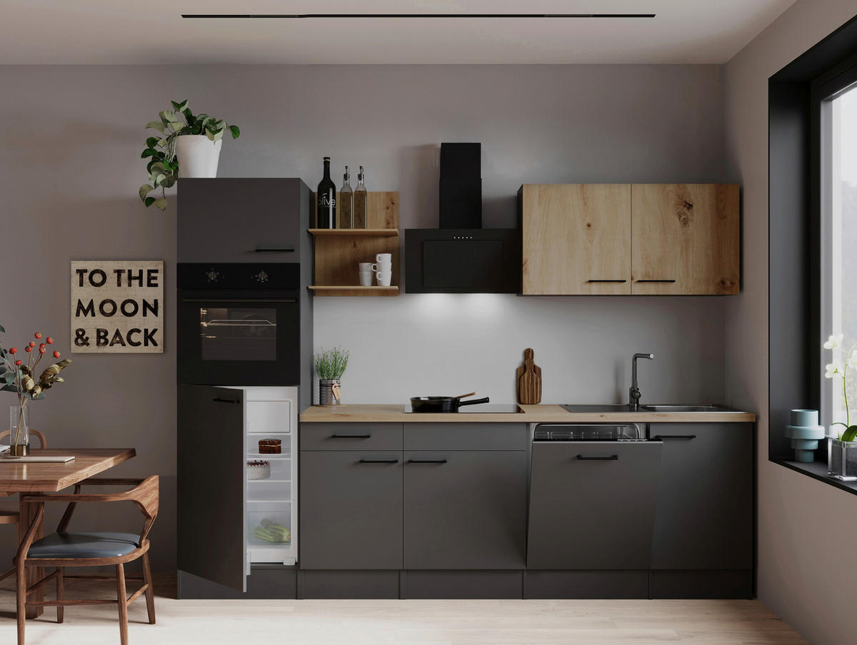 KÜCHENBLOCK Oliver 280 cm  in Grau, Eiche Artisan  - Eiche Artisan/Grau, Trend, Holzwerkstoff/Metall (280cm) - Respekta