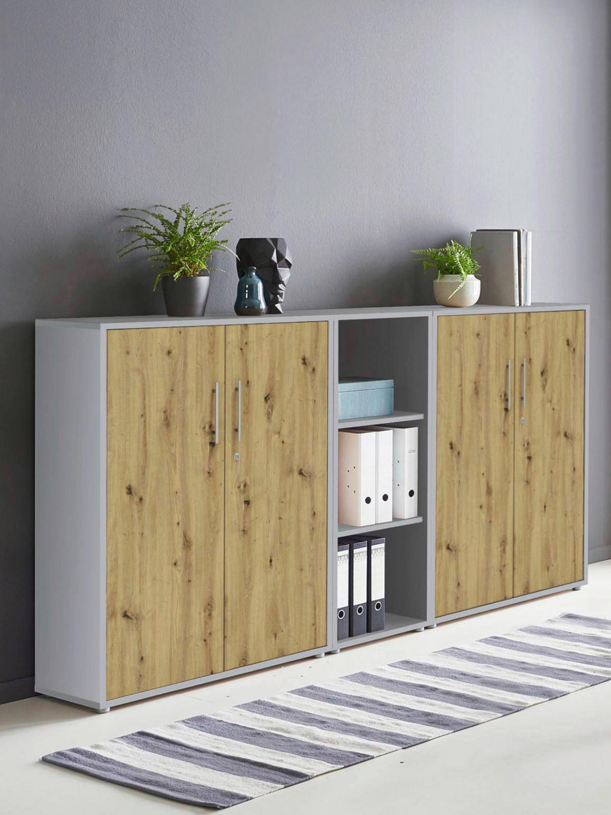AKTENSCHRANK Hellgrau, Eiche Artisan  - Hellgrau/Eiche Artisan, MODERN, Holzwerkstoff (212,9/113,6/33cm) - MID.YOU