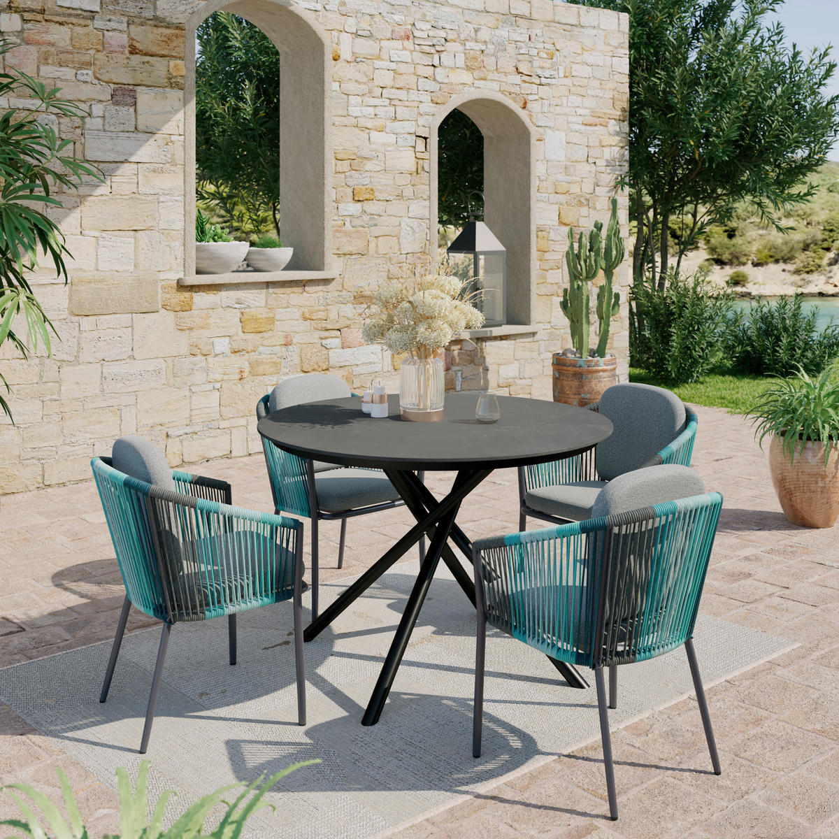 STAPELSESSEL in Metall, Textil Blau, Grau, Dunkelgrau  - Blau/Dunkelgrau, Design, Textil/Metall (58,5/79,5/61,5cm) - Amatio