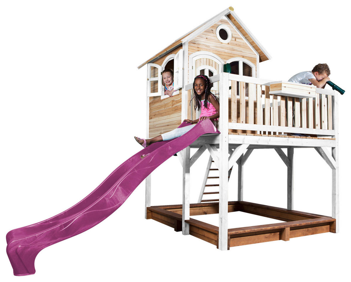 SPIELTURM 377/291/255 cm  - Lila/Braun, KONVENTIONELL, Holz (377/291/255cm) - Ambia Garden