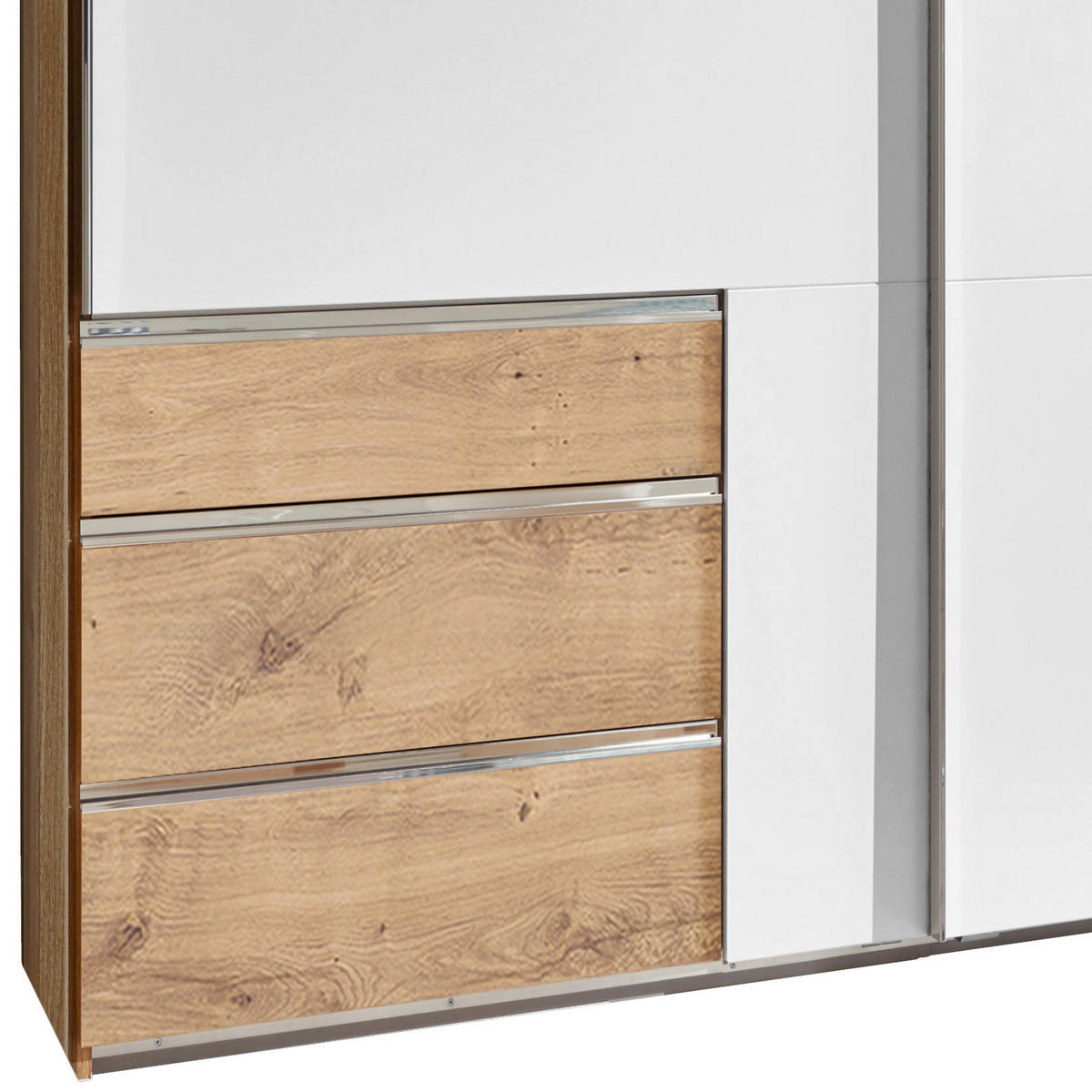 ORMAR - VISEĆA KLIZNA VRATA bela, boja hrasta  200/216/65 cm  - boja hroma/boja hrasta, Moderno, pločasti materijal (200/216/65cm) - MID.YOU