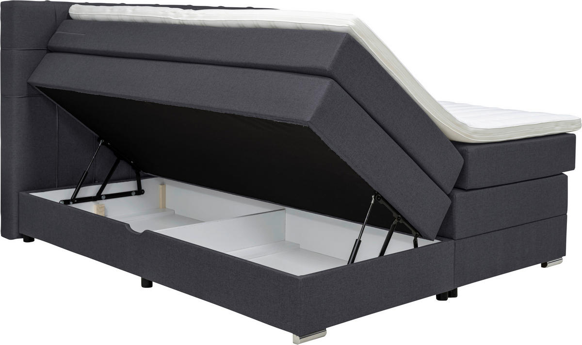 BOXSPRINGBETT 180/200 cm  in Schwarz  - Alufarben/Schwarz, Konventionell, Kunststoff/Textil (180/200cm) - Carryhome