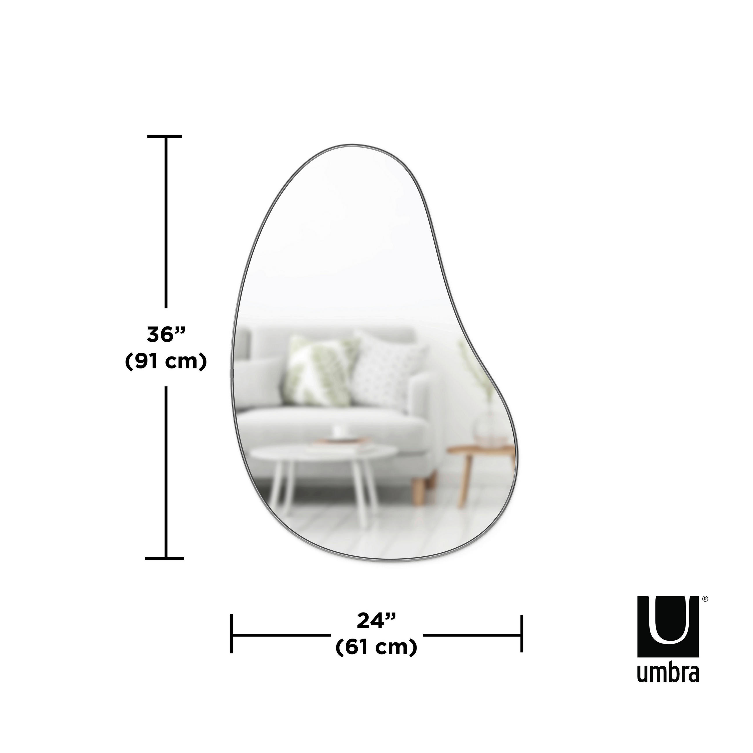 STENSKO OGLEDALO,  - barve titana, Basics, kovina/umetna masa (3/61/91cm) - Umbra