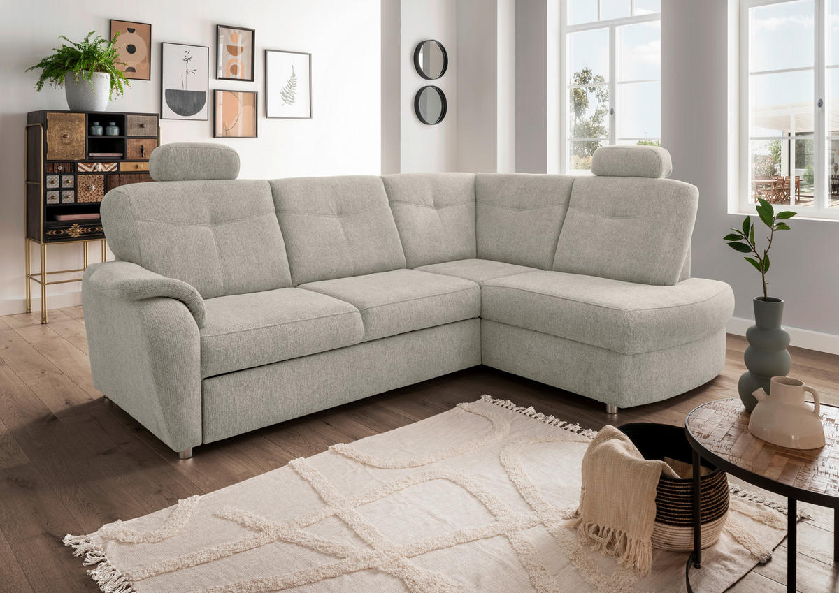 ECKSCHLAFSOFA in Chenille Beige  - Chromfarben/Beige, Modern, Kunststoff/Textil (264/180cm) - Livetastic
