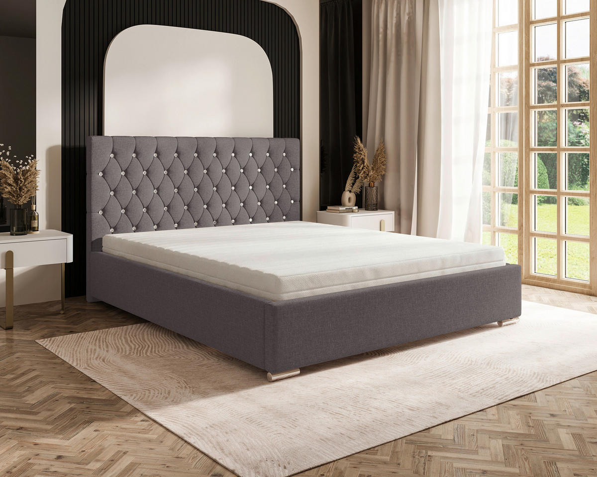 POLSTERBETT 200/200 cm,  in Anthrazit, gepolstertes Kopfteil, Lattenrost, Bettkasten,  - Chromfarben/Anthrazit, MODERN, Holz/Kunststoff (200/200cm) - Chameo