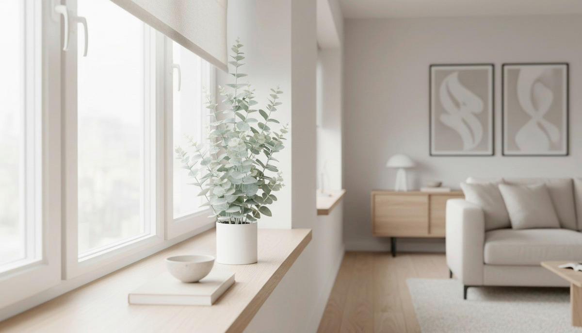 KUNSTPFLANZE Eukalyptus 95 cm  - Graugrün/Weiß, Basics, Kunststoff (95cm)