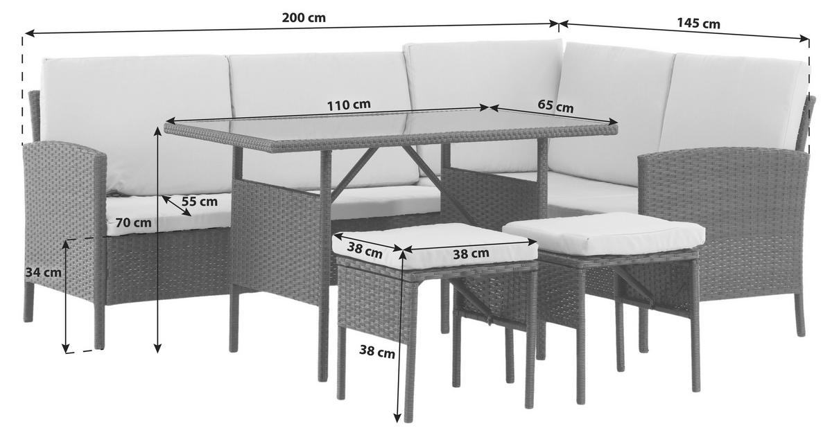 DINING-LOUNGESET  - Schwarz, KONVENTIONELL, Kunststoff - Gardenson