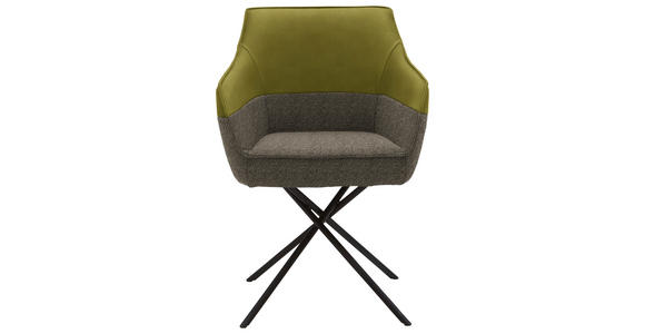 ARMLEHNSTUHL in Flachgewebe Echtleder naturbelassen - Beige/Limette, Design, Leder/Textil (62/85/67cm) - Ambiente