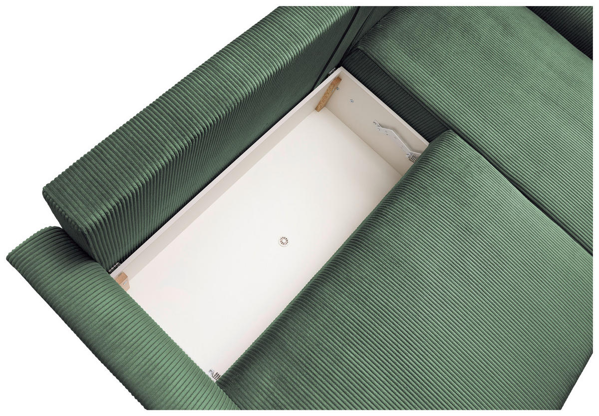 ECKSOFA KIMMY Grün Cord Zierkissen, Rückenkissen, Bettkasten  - Schwarz/Grün, Design, Kunststoff/Textil (233/146cm) - P & B
