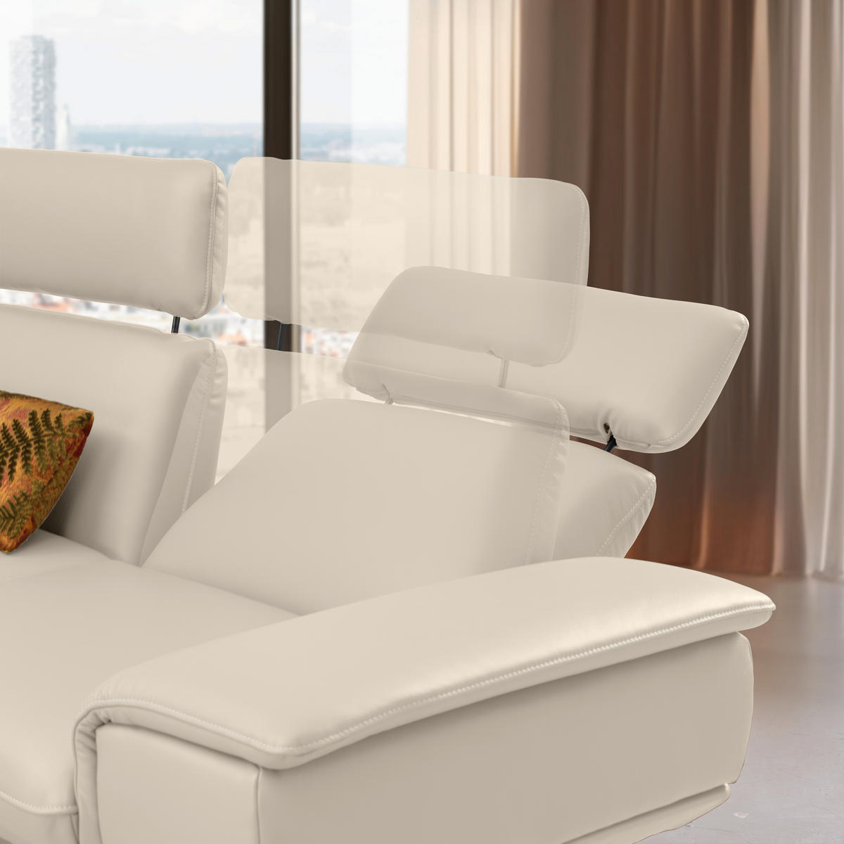 ECKSOFA in Echtleder Ecru  150/242 cm  - Ecru/Beige, Design, Leder/Metall (150/242cm) - Koinor