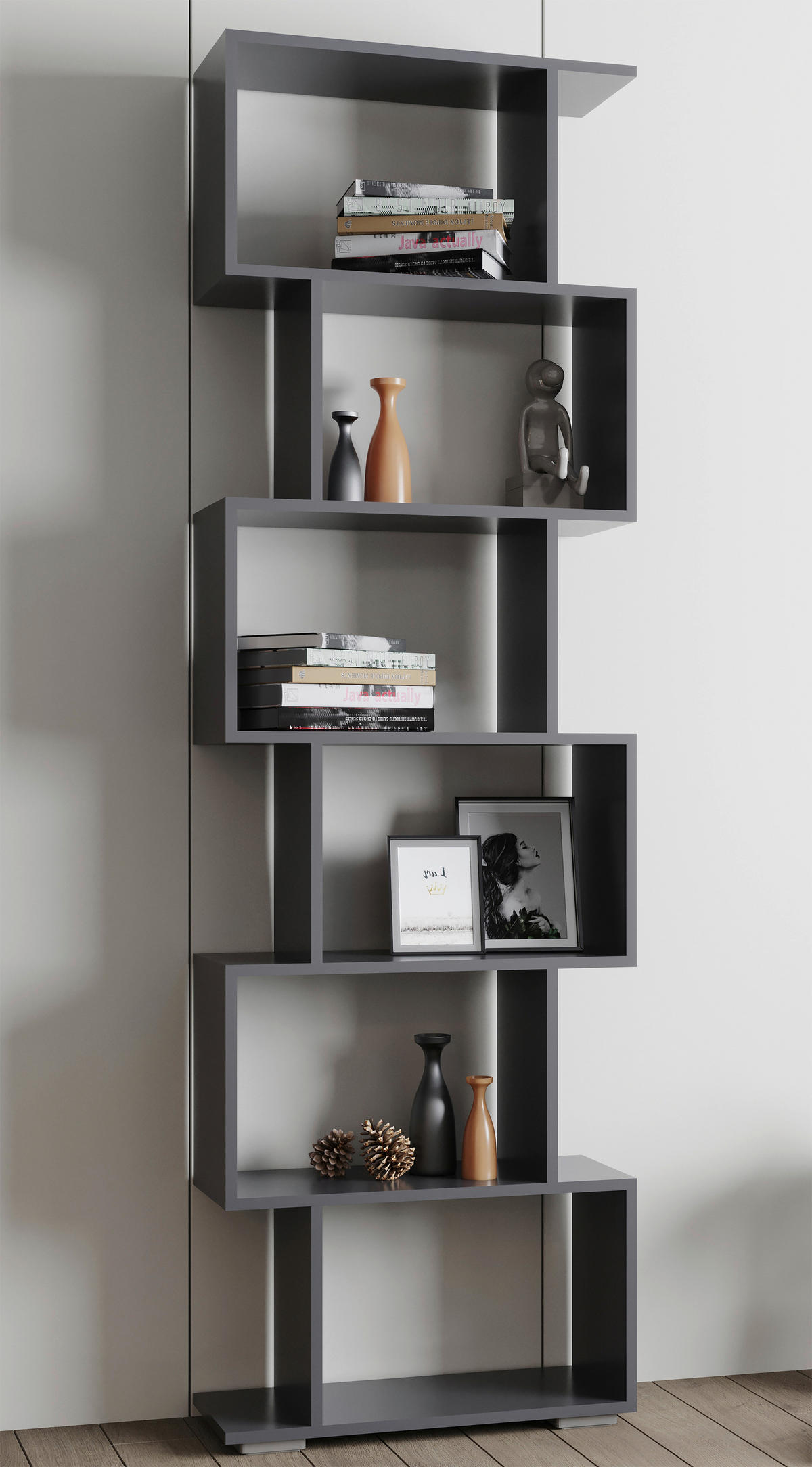 REGAL  60/196/24 cm Anthrazit  - Anthrazit/Silberfarben, Design, Holzwerkstoff/Kunststoff (60/196/24cm) - MID.YOU