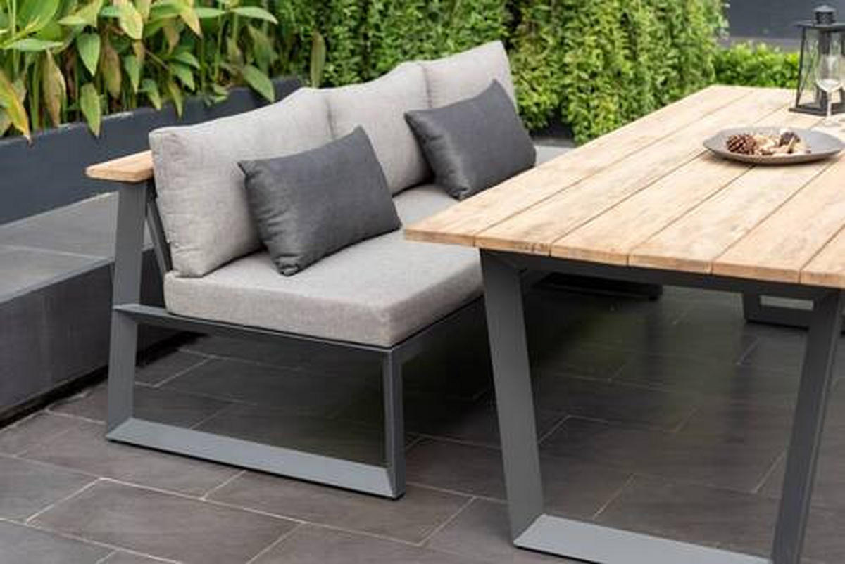GARTENBANK 201/85/89 cm  in Anthrazit, Dunkelgrau, Beige, Teakfarben  - Dunkelgrau/Anthrazit, Design, Holz/Textil (201/85/89cm) - Amatio
