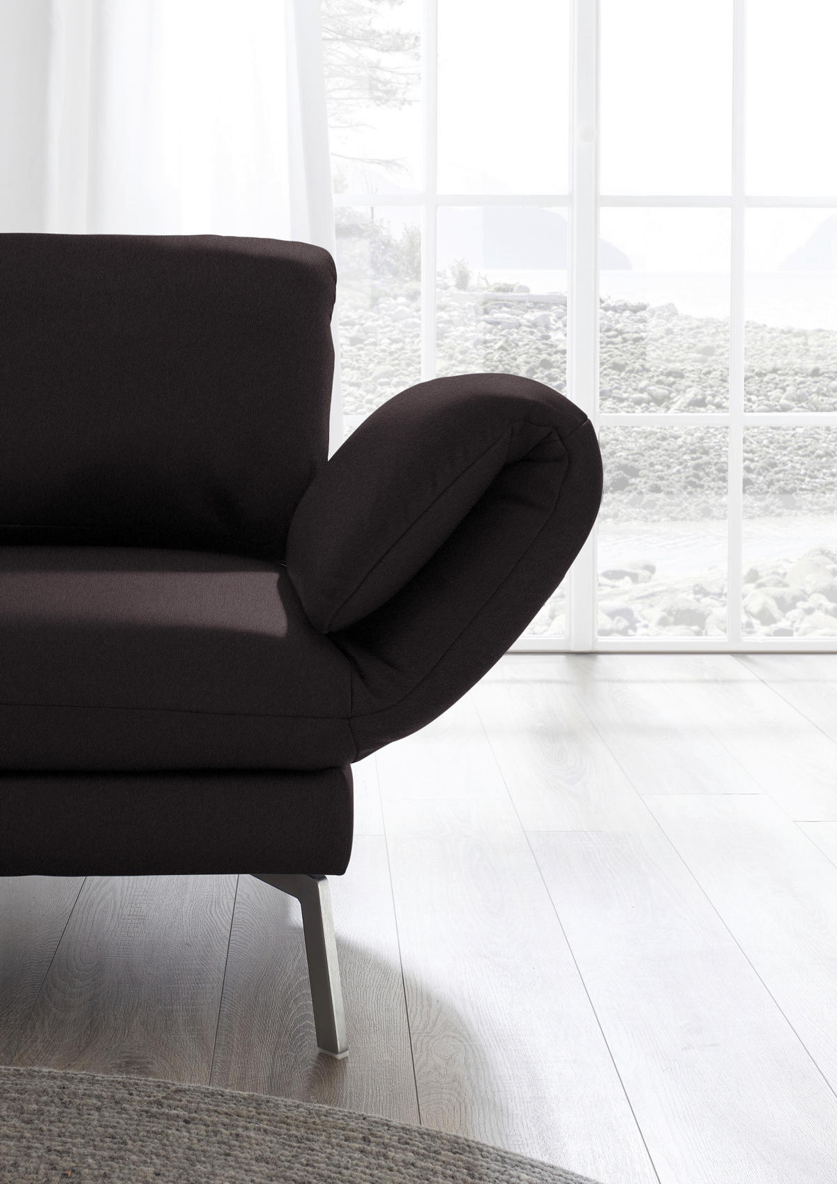 RÉCAMIERE in Echtleder Dunkelbraun  - Chromfarben/Dunkelbraun, Design, Leder/Metall (209/85-109/95-16cm) - Dieter Knoll