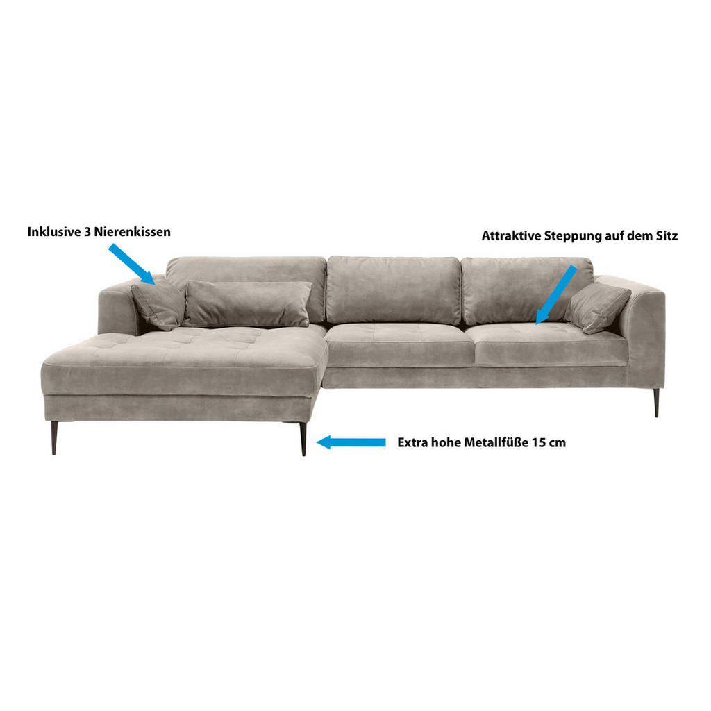 Thumbnail - Trendmanufaktur Ecksofa Luzi, Dunkelgrün, Textil, 4-Sitzer, Füllung: Schaumstoff, Silikon,Schaumstoff, Silikon, Ottomane...