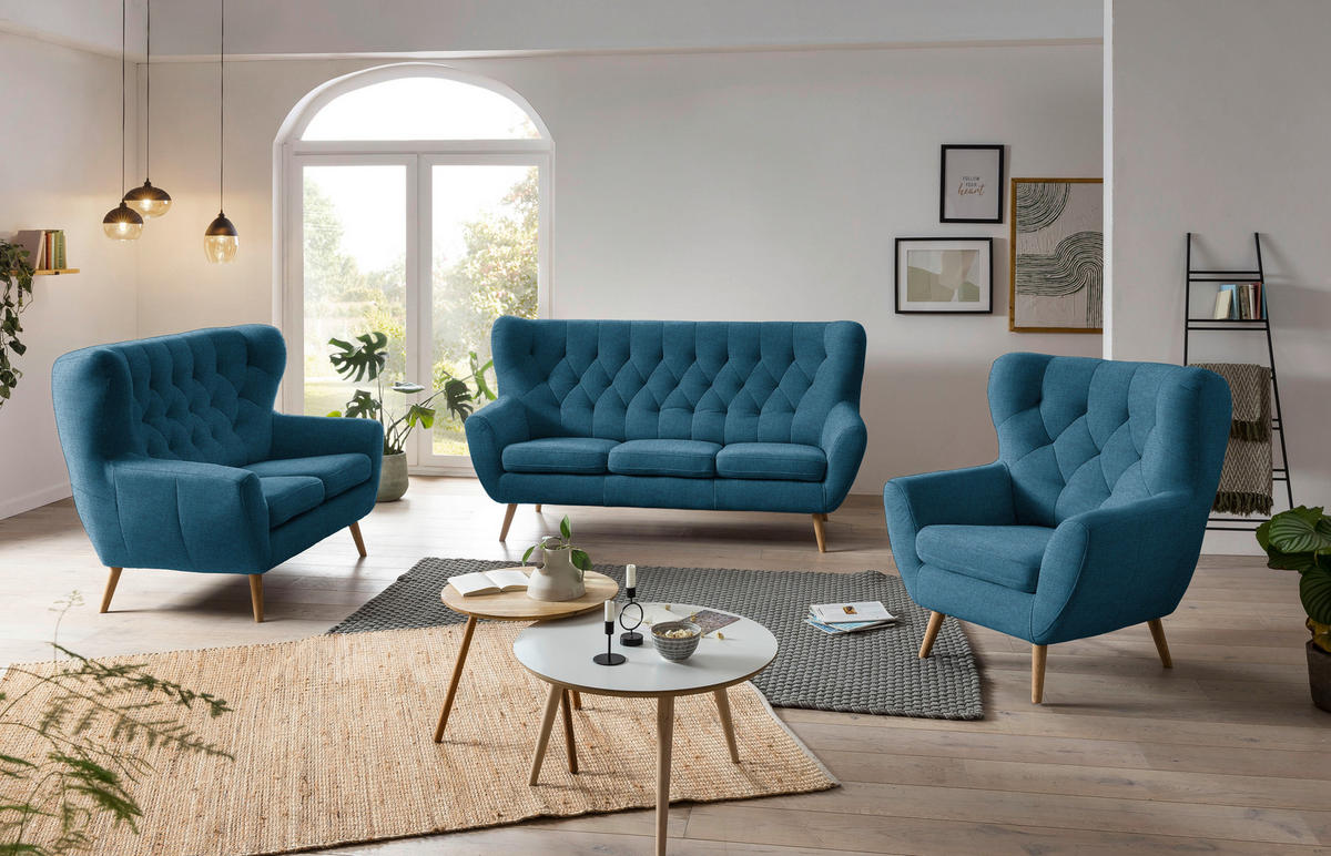 3-SITZER-SOFA in Mikrofaser Blau  - Blau, Design, Holz/Textil (187/101/95cm) - Stylife