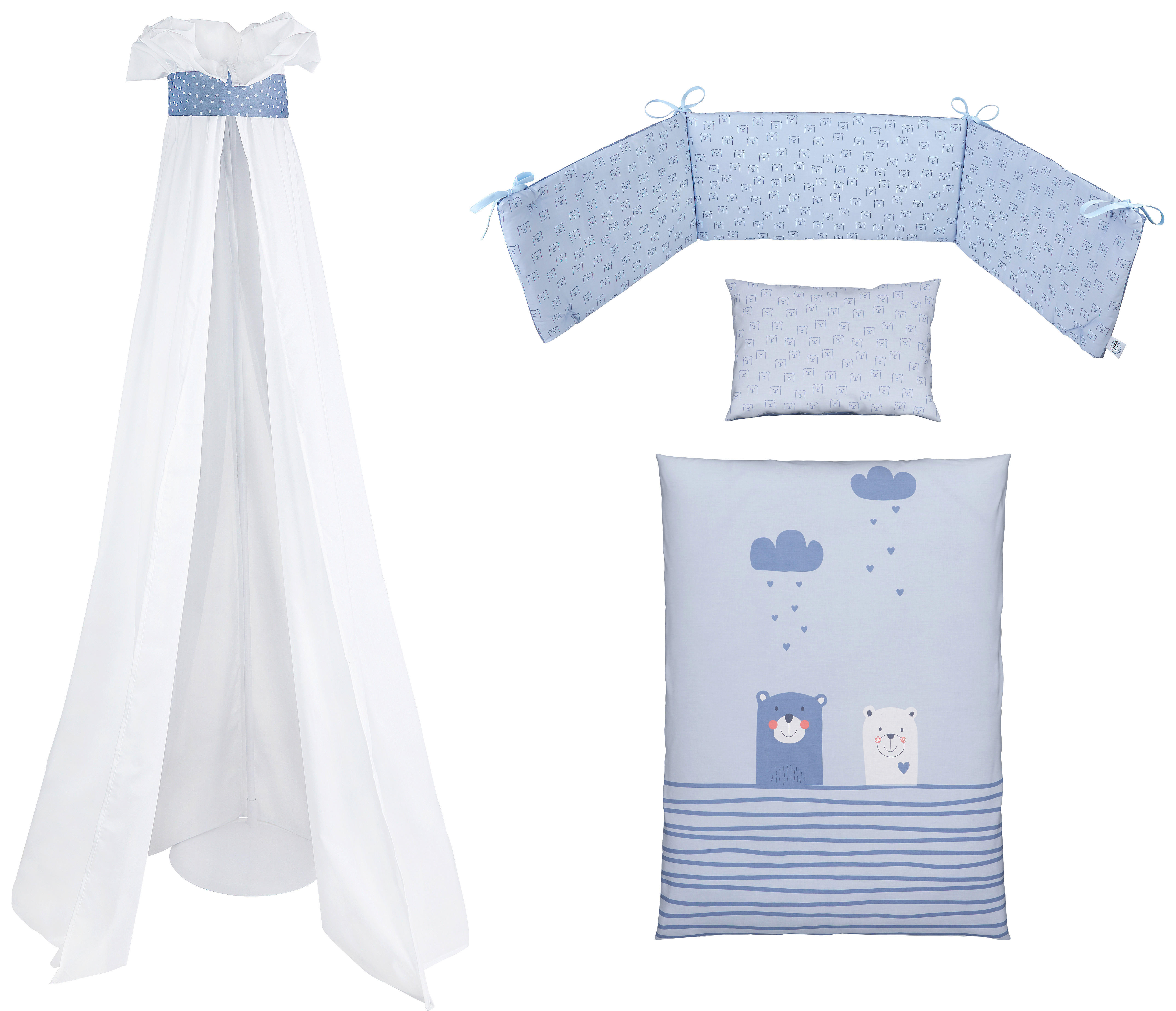 GITTERBETTSET Bears Duo Blau  - Blau/Weiß, Basics, Textil (100/135cm) - Zöllner